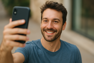 maak een foto van een man die selfie  maakt